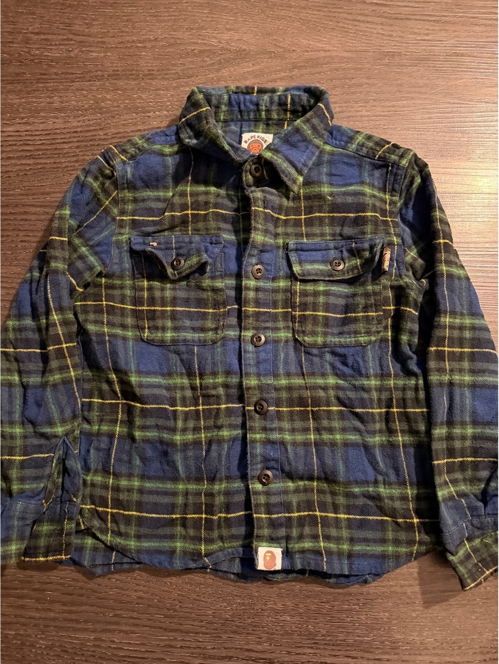 Bape Kids Shark Check Plaid Flannel Shirt
